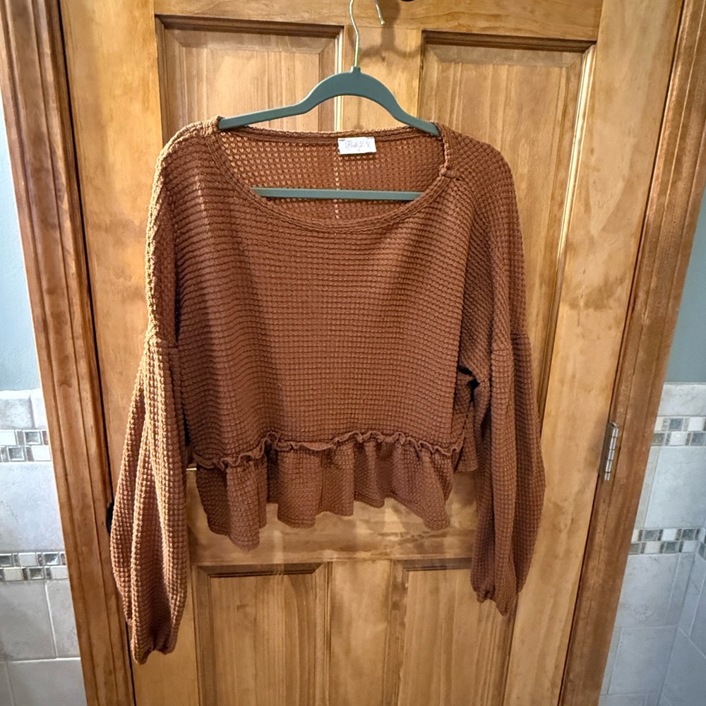 Pink Lily Caramel/Orange Knit Top